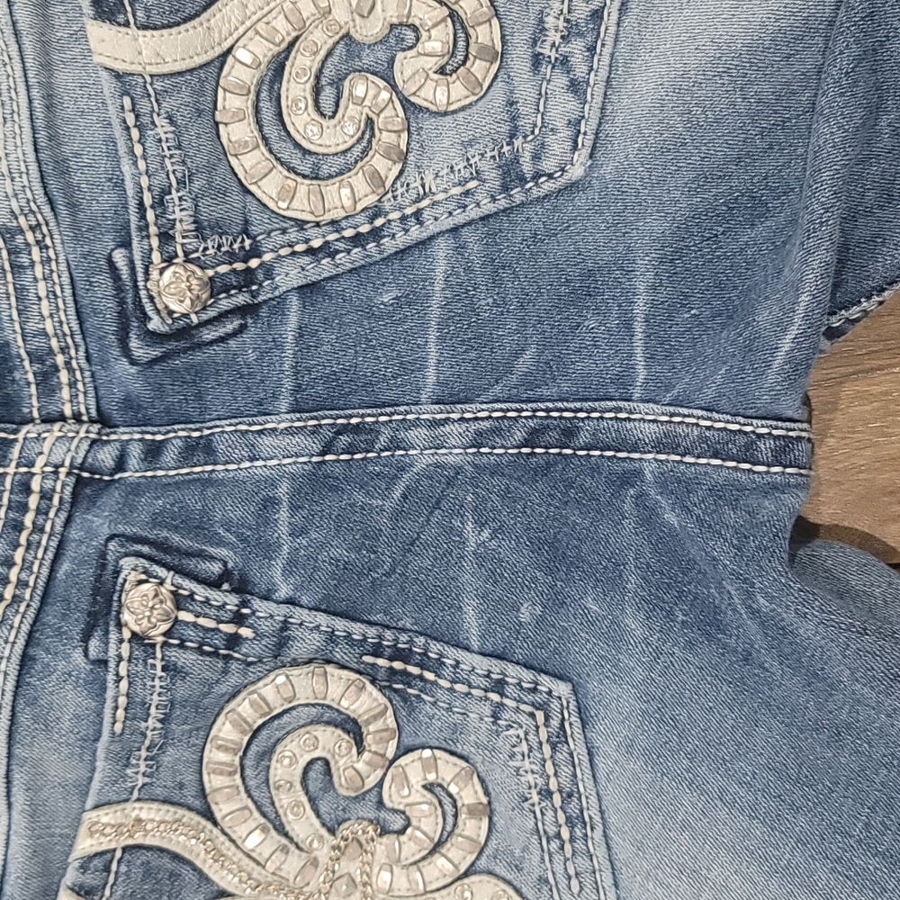 Miss Me Blue Straight Leg Jeans with Silver Embellishments - Picture 16 of 16
